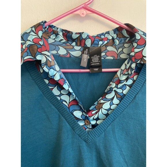 Bisou Bisou Women’s Fall Sweater Multicolor V-Neck Collared Layered Size Large - Picture 4 of 16